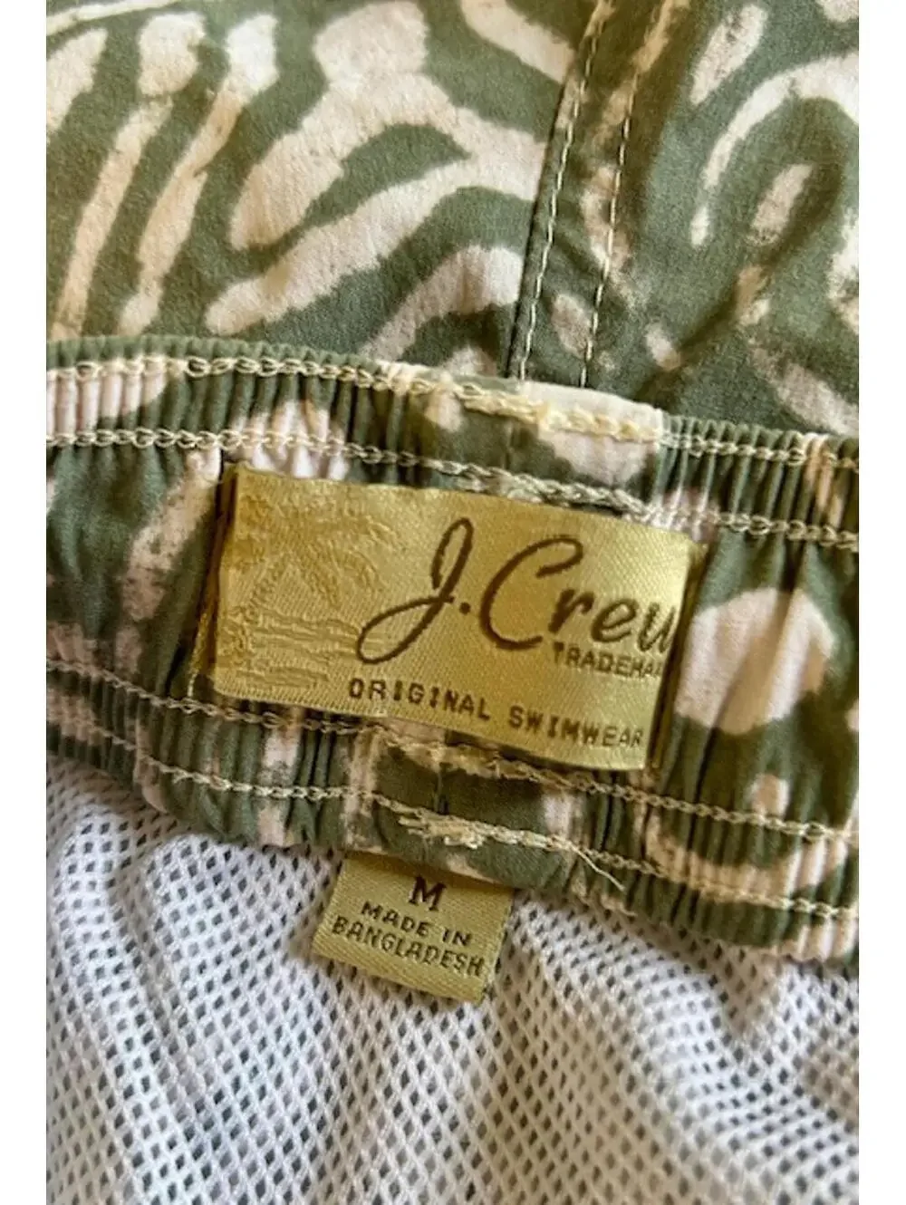 J.Crew Swimwear Men's M Swim Shorts Green and White Pattern